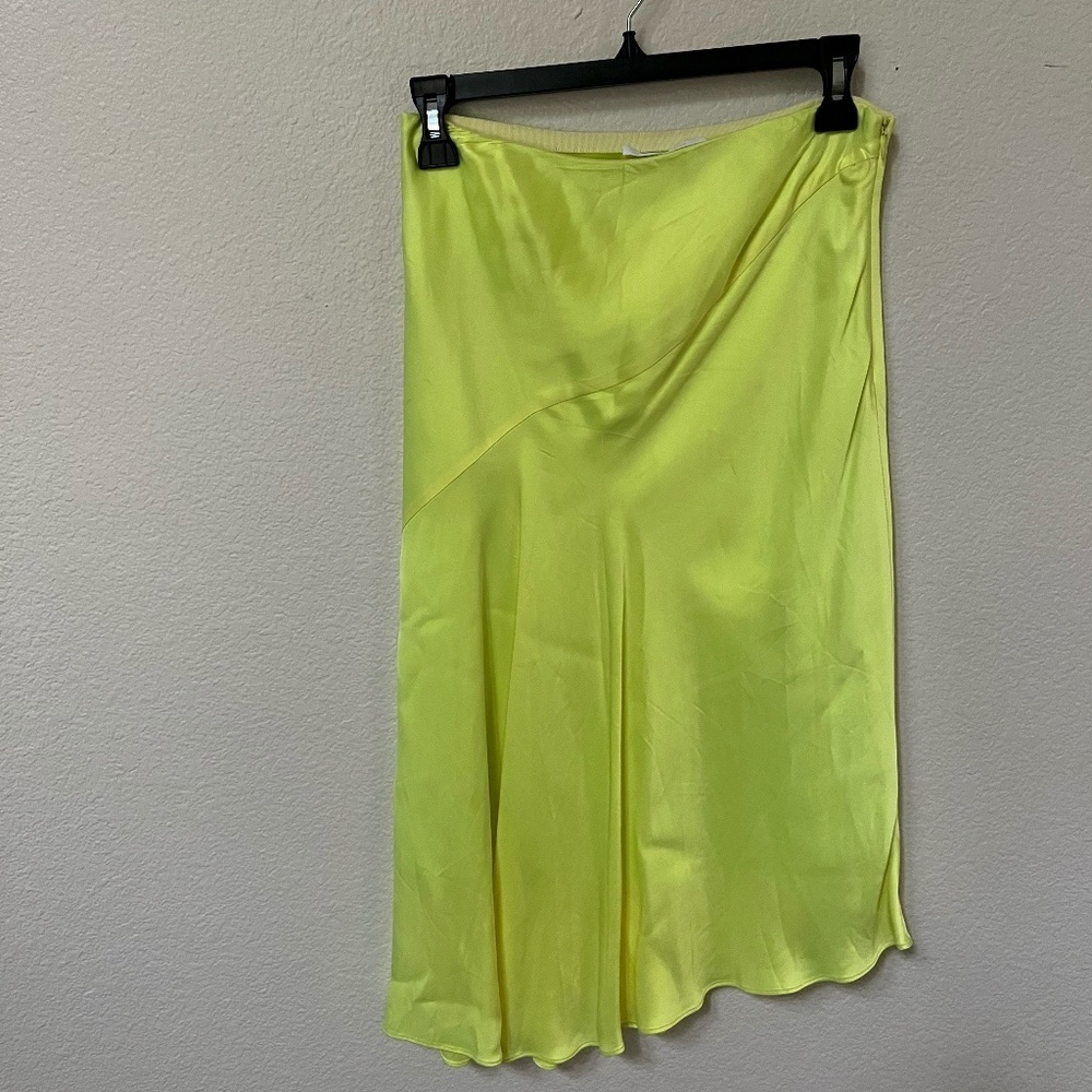 HELMUT LANG | LUXURY ASYMMETRIC WO GRUNGE/MODERN SATIN SKIRT NEON YELLOW | SIZE0 - Picture 7 of 12